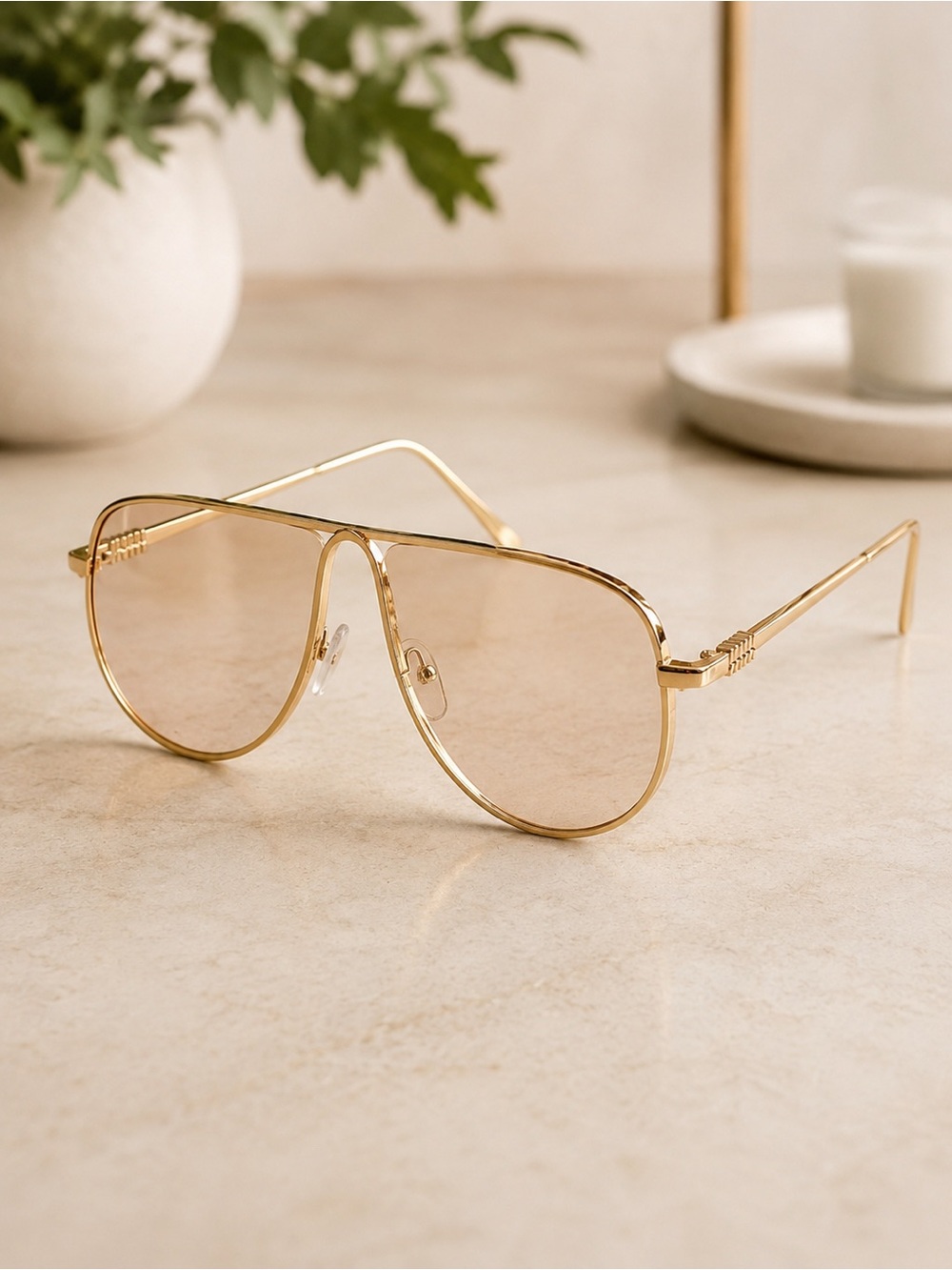 Gold MM Logo Oversized Aviator Sunglasses Brown Lens Excellent Condition